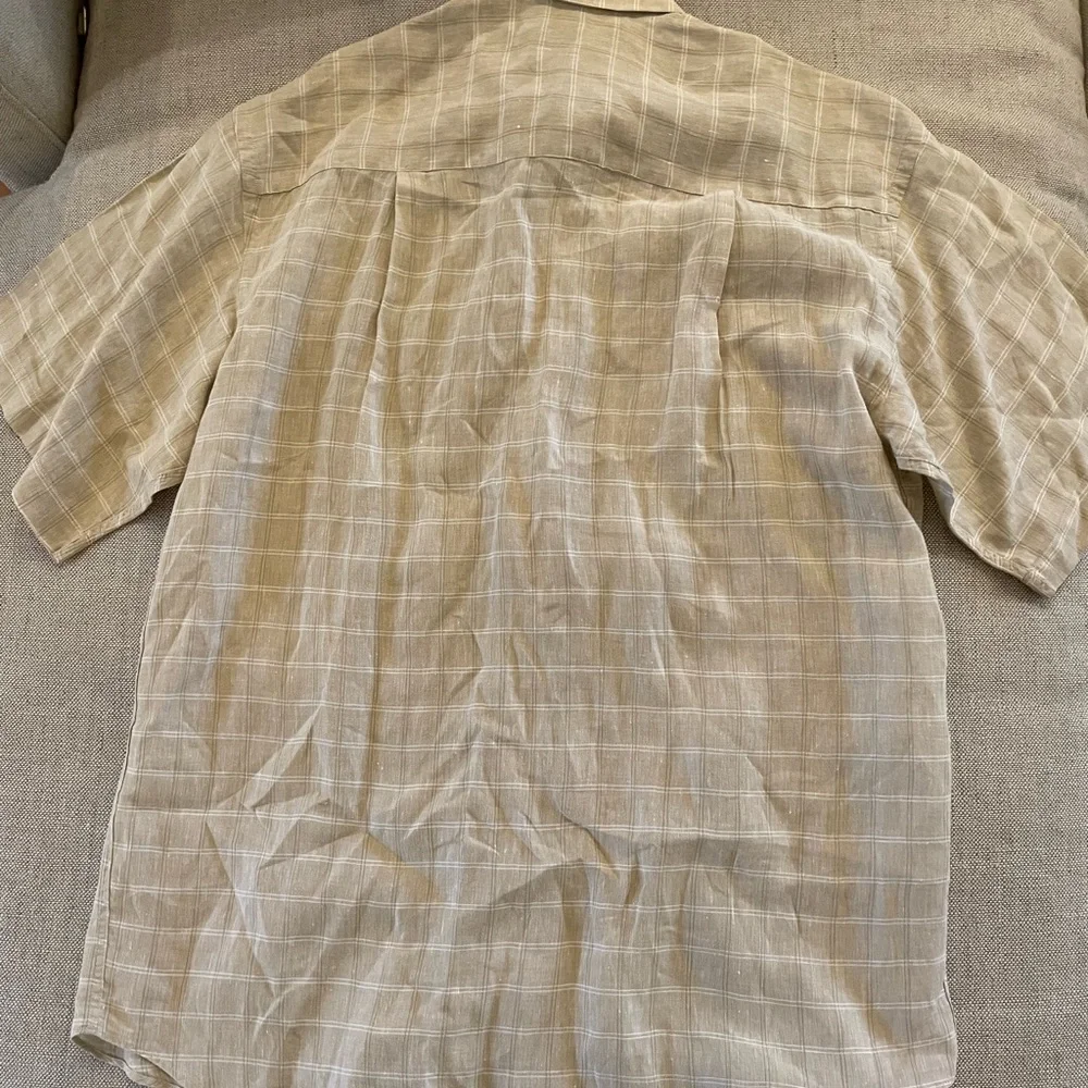 Neiman Marcus Collection Made in Italy Check Print Short Sleeve Linen Shirt L - Picture 4 of 5